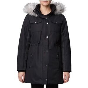 RAINFOREST Oxford Nylon Faux Fur Hooded Thermoluxe Anorak Jacket Womens S NEW